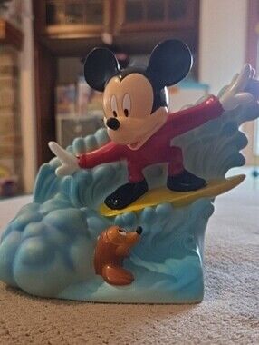 Vintage Tootsietoy Disney Mickey Mouse Surfing Riding A Wave Coin Piggy Bank